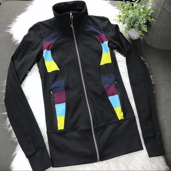 lululemon athletica Tops - Lululemon Athletica Black & Rainbow Zip Up Jacket